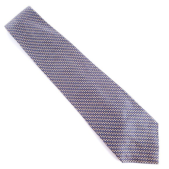 Geoffrey Beene Men 100% Silk Tie Check Blue Yellow 58x4 - NWOT - made in USA - Picture 1 of 6